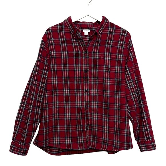 L.L. Bean Womens Red Plaid Flannel Shirt Long Sleeves Collar Button-Down Size XL - Picture 1 of 12